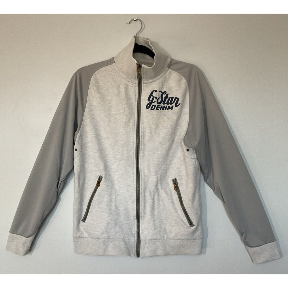 G-Star Raw Denim Full Zip Sweatshirt Jacket Gray Sleeves Size M